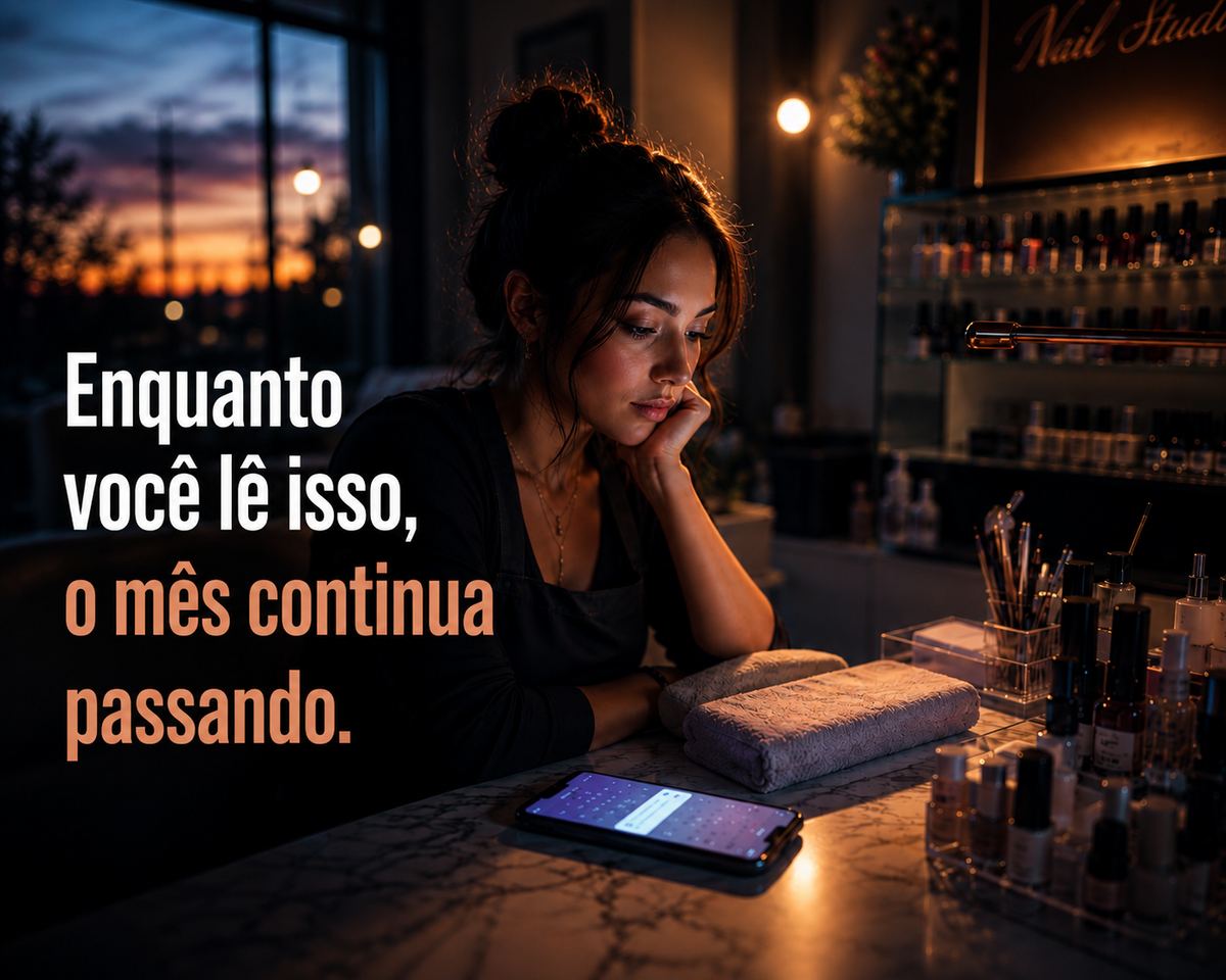 Nail designer refletindo ao fim do dia - enquanto você lê isso, o mês continua passando
